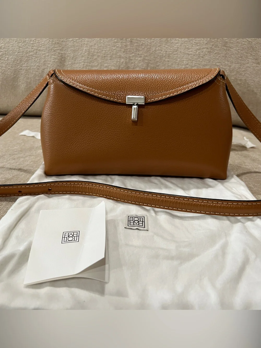 Toteme T-Lock Leather Shoulder Bag with Silver Hardware